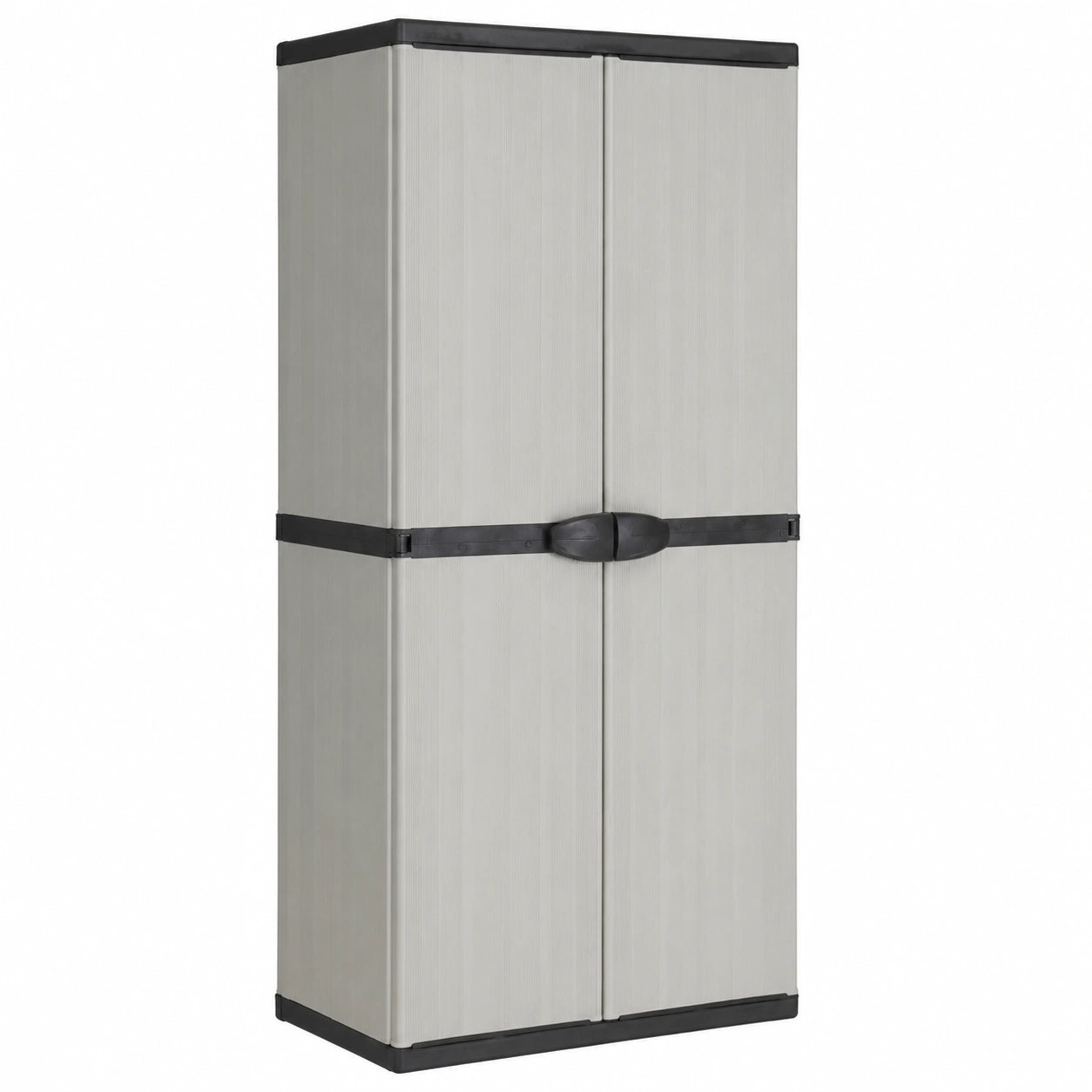 Robuster Gartenschrank mit 3 Regalböden, wetterfestes PVC und PP, 68x40x168 cm, Grau/Schwarz, ideal für Balkon und Terrasse, abschließbar