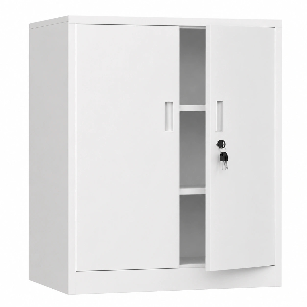 Metall Aktenschrank mit abschließbaren Türen und verstellbaren Einlegeböden, 92x80x40cm, Weiß