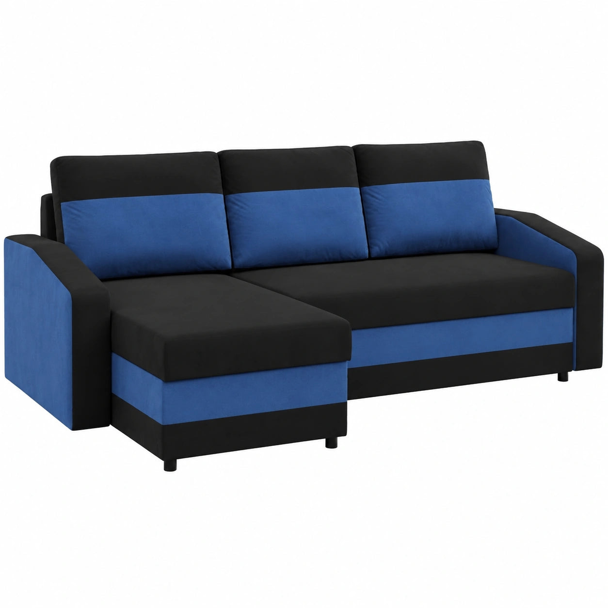 Mebligo - Multifunktionales Ecksofa mit Bettfunktion, Schwarz und Dunkelblau