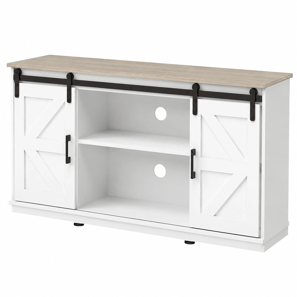 Panana Kommode mit Schiebetüren, Verstellbares Regal, Weiß-Holz, 150x40x71 cm