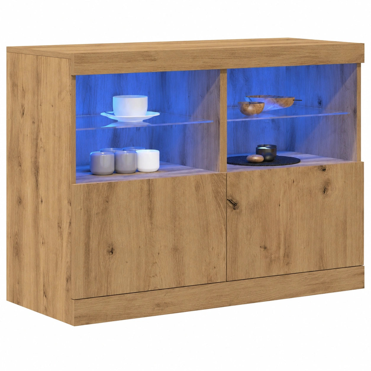 Moderner LED-Sideboard in Braun, 81x37x66,5 cm, mit Holzwerkstoff und Beleuchtung