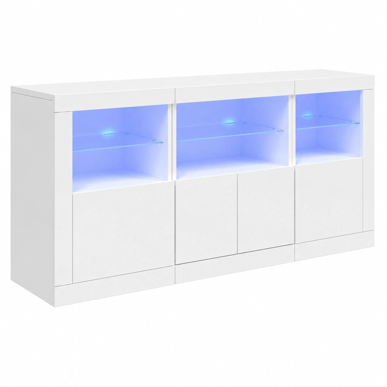 Modernes Sideboard mit LED-Beleuchtung, Weiß, Viel Stauraum, Hoher Schrank