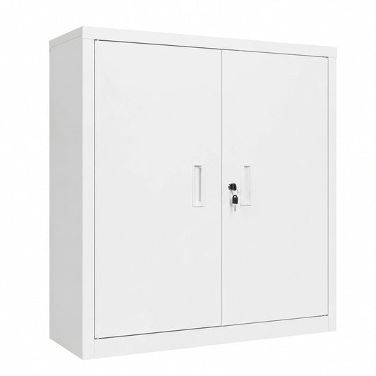 WOLTU Metallschrank abschließbar, höhenverstellbare Böden, Büroschrank mit Schloss, Weiß, 90x92x40 cm