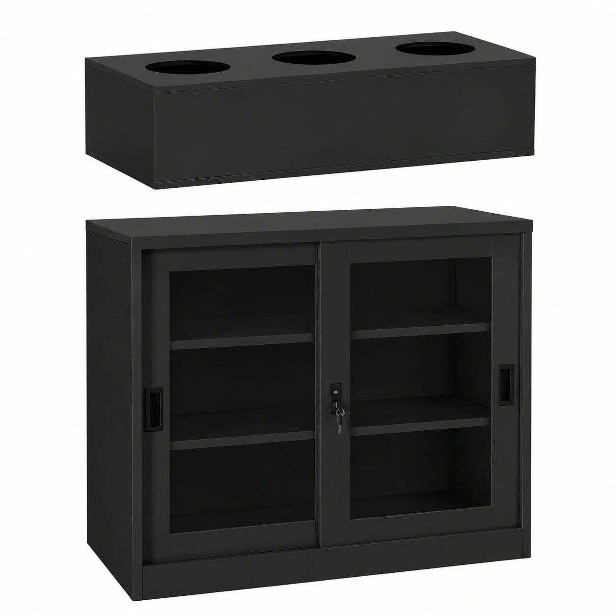 Metall Gartenschrank Anthrazit mit Schiebetür und Pflanzkasten, 90x40x113 cm, abschließbar, für Balkon und Werkstatt