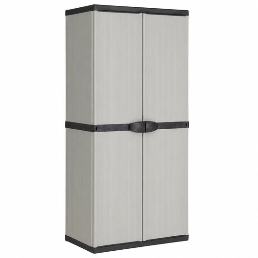 Robuster Gartenschrank mit 3 Regalböden, wetterfestes PVC und PP, 68x40x168 cm, Grau/Schwarz, ideal für Balkon und Terrasse, abschließbar