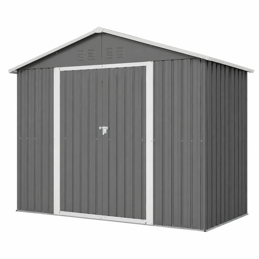 Metallgerätehaus mit Pultdach 230x180 cm, wetterbeständiger Stahl, inklusive Boden, Tür und Belüftung, ideal für Fahrräder und Gartengeräte, Grau