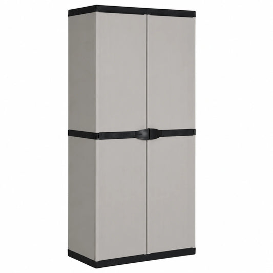 Kunststoff-Gartenschrank mit 3 Einlegeböden, Grau/Schwarz, 68x40x168 cm