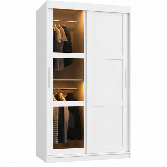 Moderner Schwebetürenschrank 200x100x62 cm mit Rauchglaselementen, Weiß/Silber für Schlafzimmer und Wohnzimmer