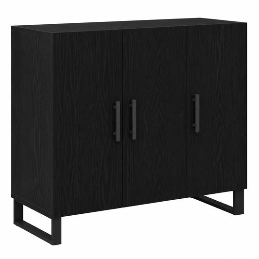 Moderner schwarzer Sideboard aus Holzwerkstoff mit Eichenoptik - 90 x 34 x 80 cm