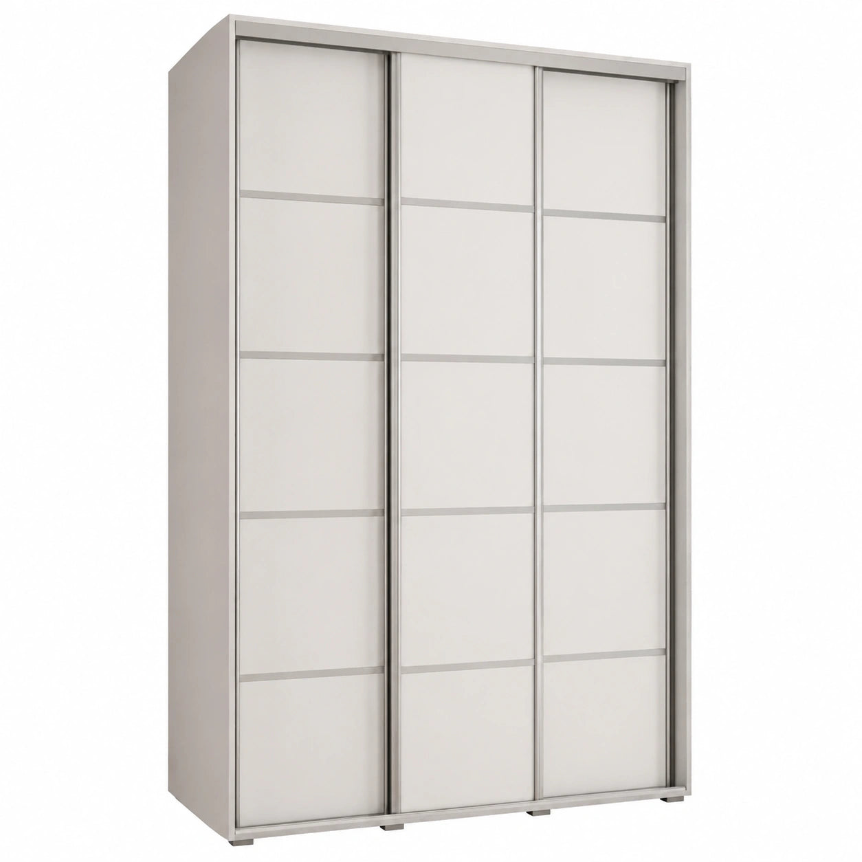 Moderner Kleiderschrank Cannes 4 mit Schiebetüren – Schlafzimmer-Aufbewahrung, Weiß/Silber, 205x160x60 cm