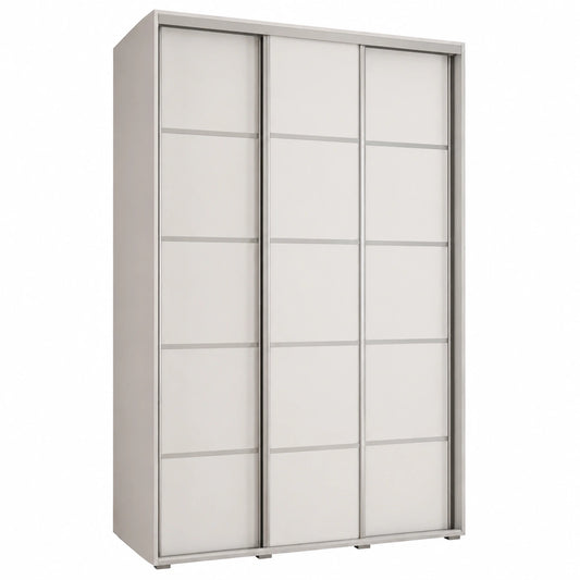 Moderner Kleiderschrank Cannes 4 mit Schiebetüren – Schlafzimmer-Aufbewahrung, Weiß/Silber, 205x160x60 cm