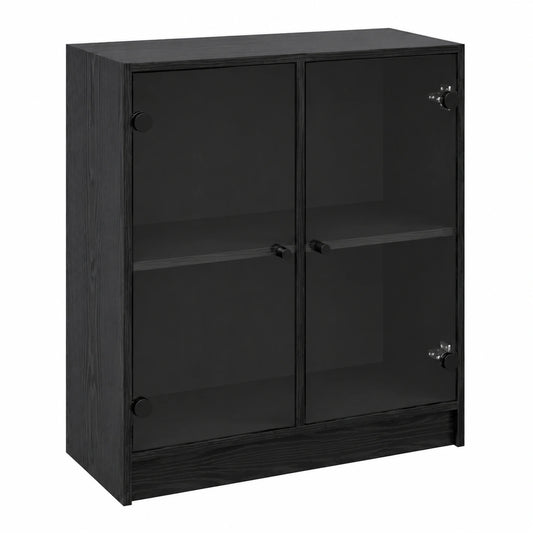 Moderner Seitenschrank in Eiche-Schwarz, 68x37x75,5 cm, Funktionales Design für Wohnzimmer