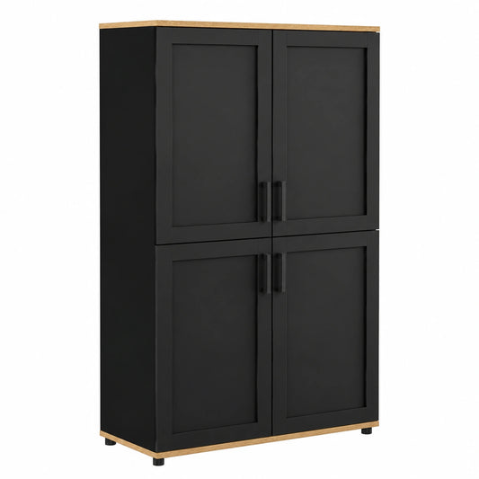 IDMarket VITO Highboard 125 cm, 4 Türen, Schwarz und Holzoptik