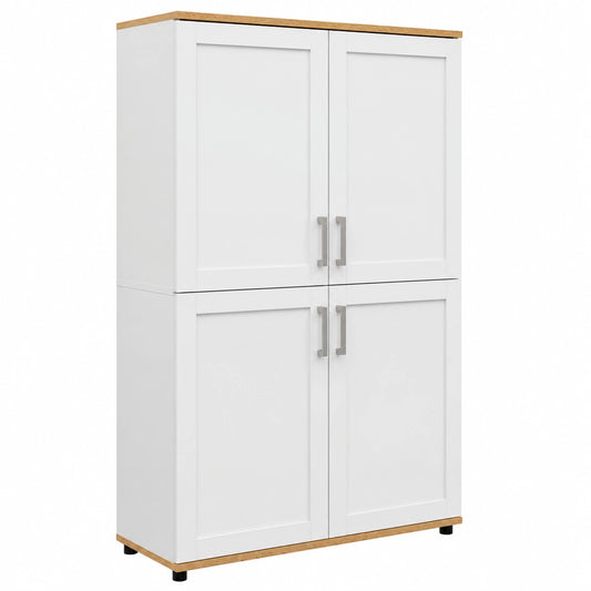 IDMarket - Hohes Sideboard VITO mit 4 Türen, Weiß und Holz, 125 cm