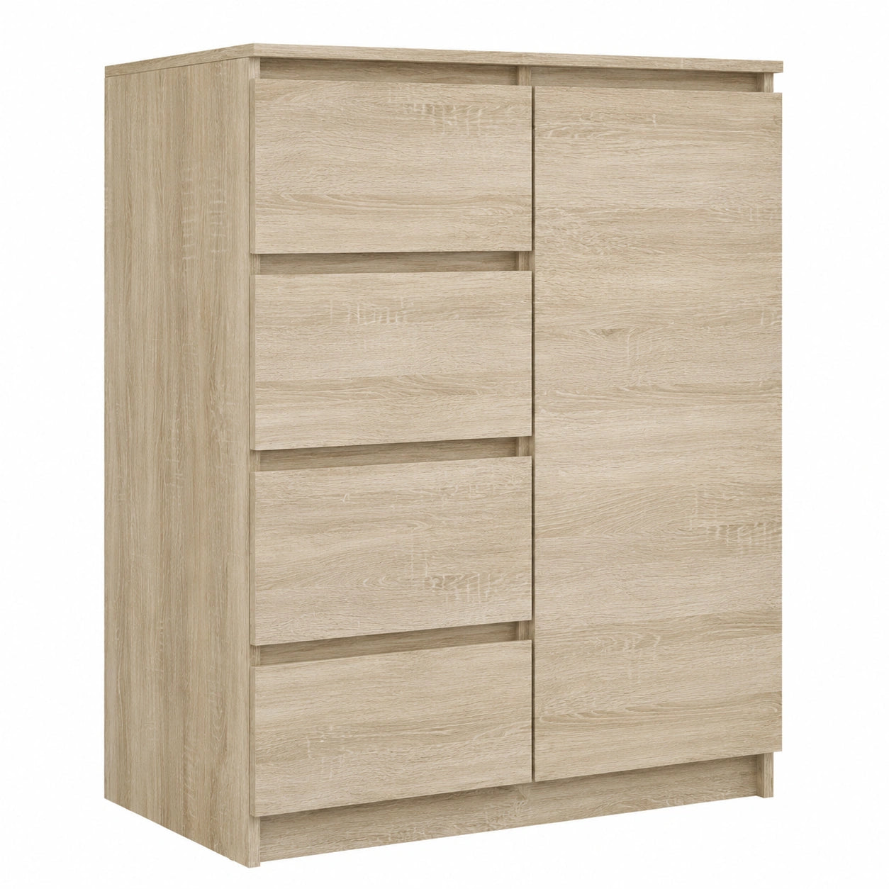 CDF Schmaler Kommodenschrank Eiche Sonoma mit 2 Türen und 2 Schubladen, 97 cm Hoch für Wohnzimmer, Schlafzimmer und Flur