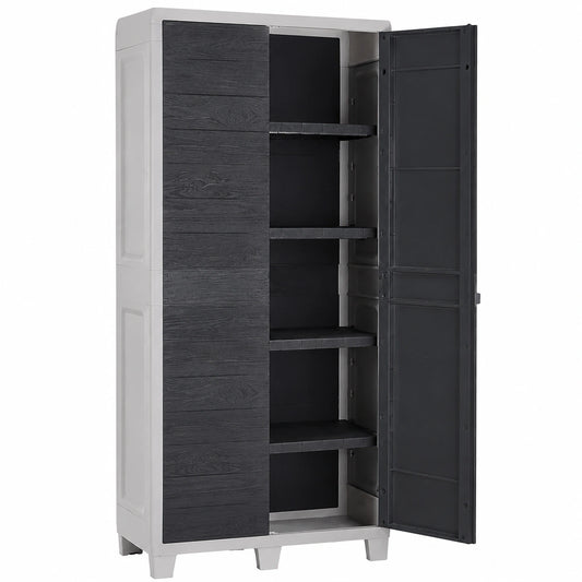 TOOMAX Großer Kunststoffschrank mit 2 Türen, Lichtgrau/Anthrazit, 78x46x182 cm