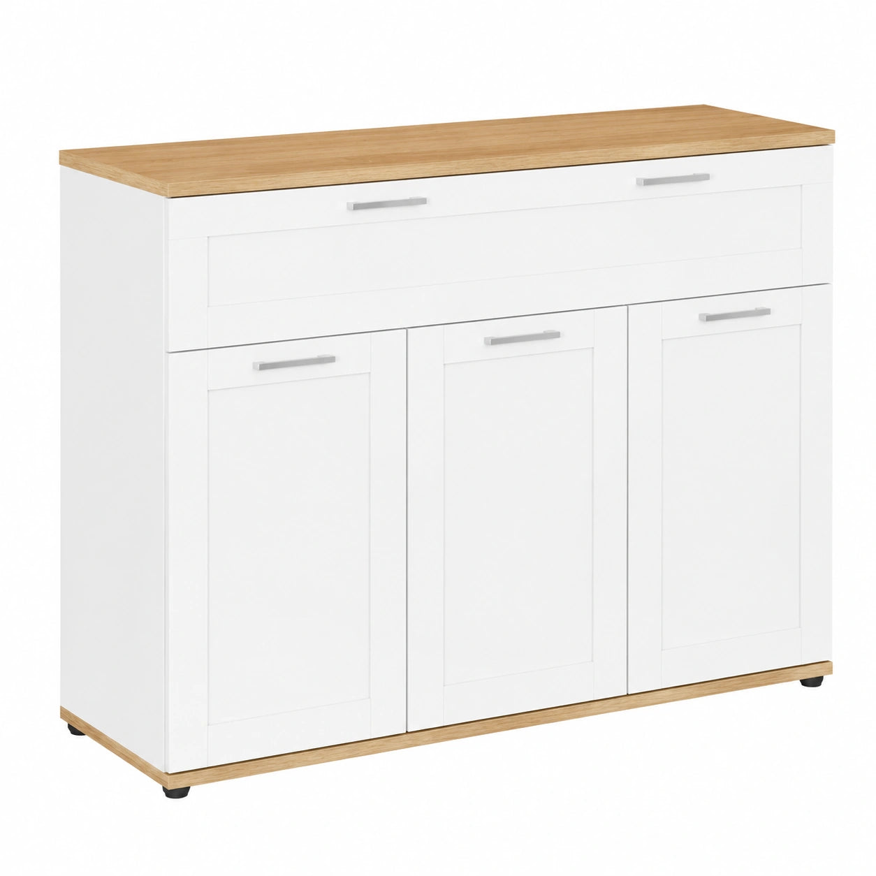 IDMarket - Sideboard 100 cm VITO mit 3 Türen und 1 Schublade, Weiß und Holzoptik