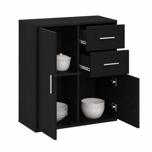 Moderner schwarzer Holzwerkstoff-Sideboard mit Eichenoptik, 60x31x70 cm