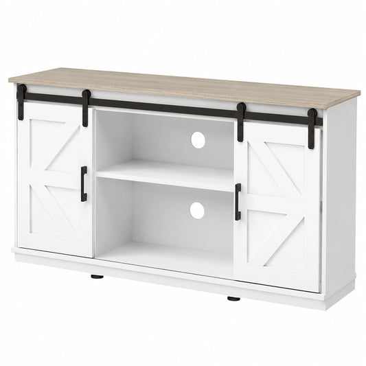 Panana Kommode mit Schiebetüren, Verstellbares Regal, Weiß-Holz, 150x40x71 cm