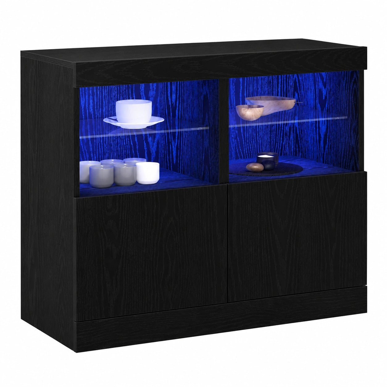 Moderner LED-Sideboard aus Holzwerkstoff, Schwarz, 81x37x66,5 cm, Vielseitiger Stauraumschrank für Wohn- und Esszimmer