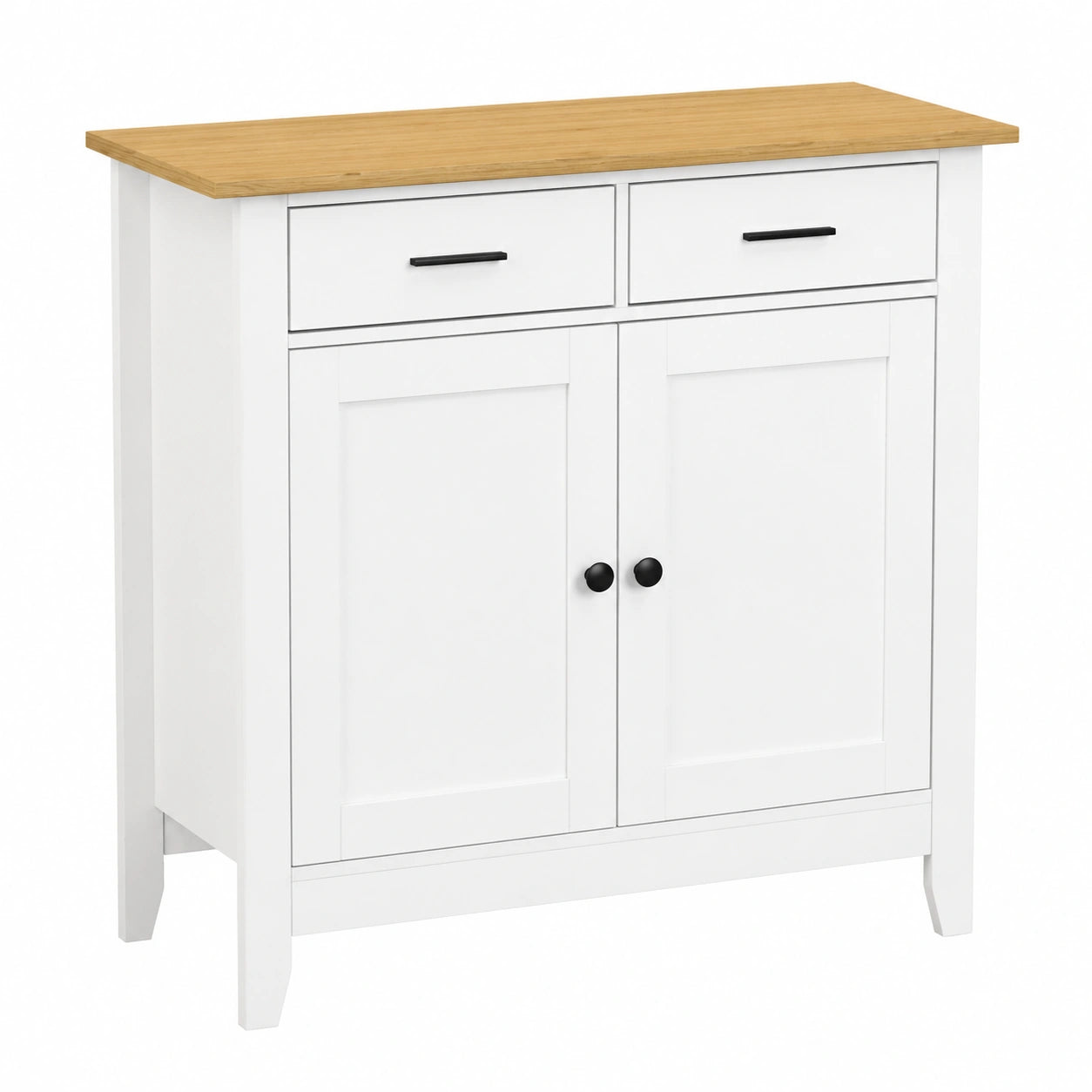 Landhausstil Sideboard mit Schubladen und Türen - Weiß und Eiche Dekor, 91x40x82 cm