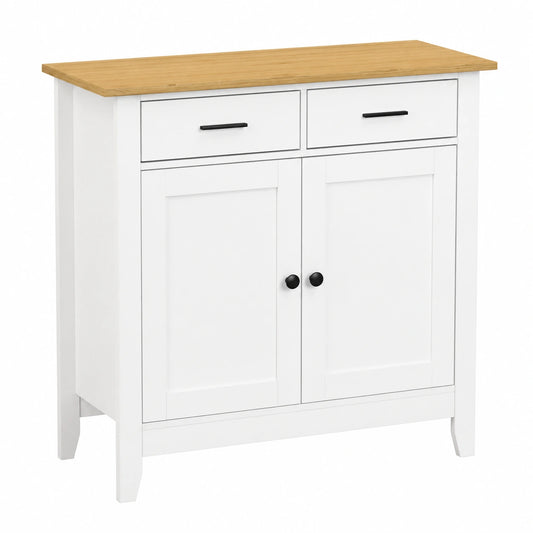 Landhausstil Sideboard mit Schubladen und Türen - Weiß und Eiche Dekor, 91x40x82 cm