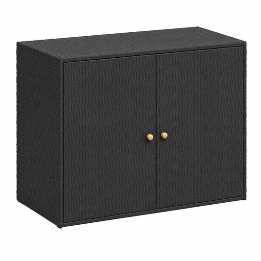 Wetterfester Gartenschrank aus PE-Rattan und Akazienholz, 100x55,5x80 cm, ideal für Balkon und Terrasse