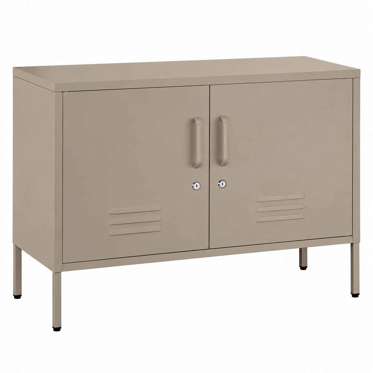 Tectake® Hochwertiges Sideboard, 100x42,5x65 cm, abschließbar mit Magnetverschluss, verstellbare Fächer, robuster Stahlrahmen, rutschfest, minimalistisches Design, taupe