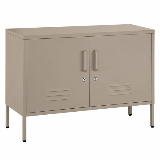 Tectake® Hochwertiges Sideboard, 100x42,5x65 cm, abschließbar mit Magnetverschluss, verstellbare Fächer, robuster Stahlrahmen, rutschfest, minimalistisches Design, taupe